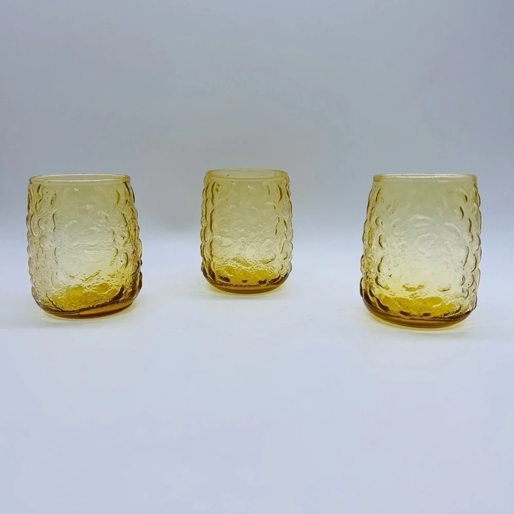 SET OF 3 VINTAGE YELLOW GOLD GLASSWARE 4” X 3” NUC